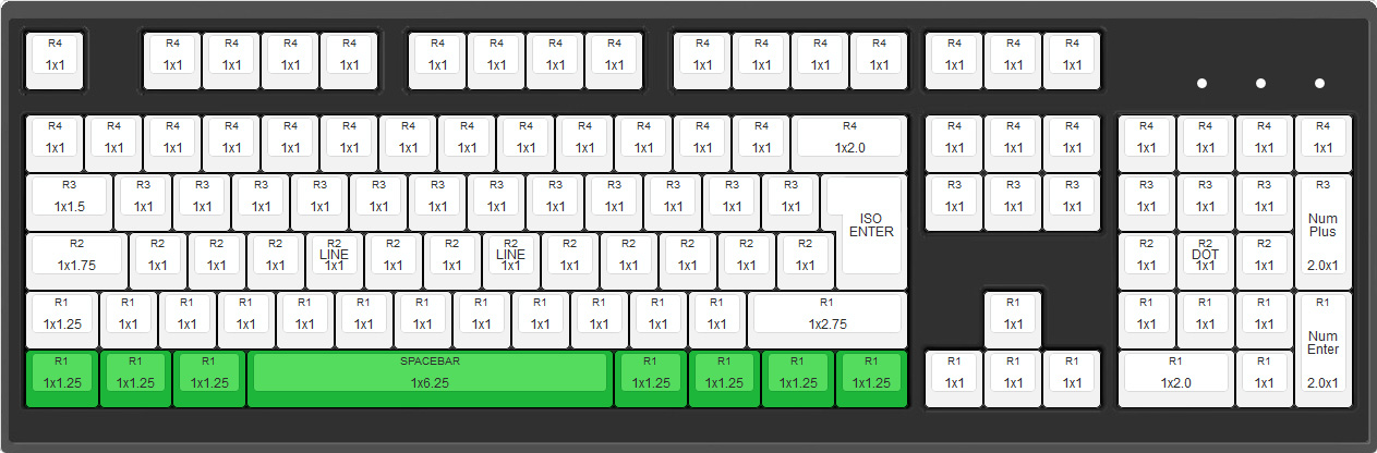 Max Keyboard 105 ISO Layout with 6.25x unit spacebar