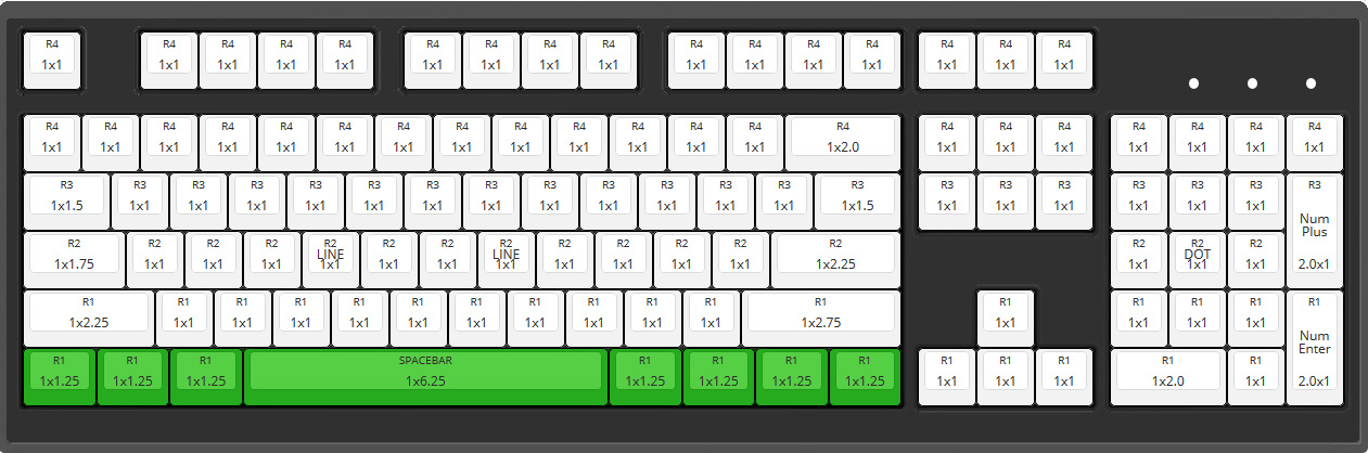 Max Keyboard 104 ANSI Layout with 6.25x unit spacebar