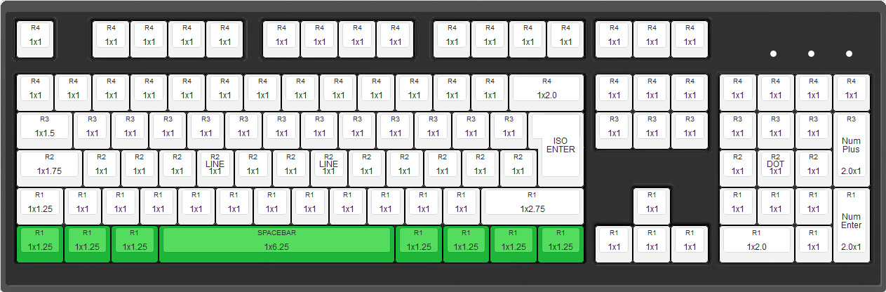 Max Keyboard 104 ANSI Layout with 6.25x unit spacebar